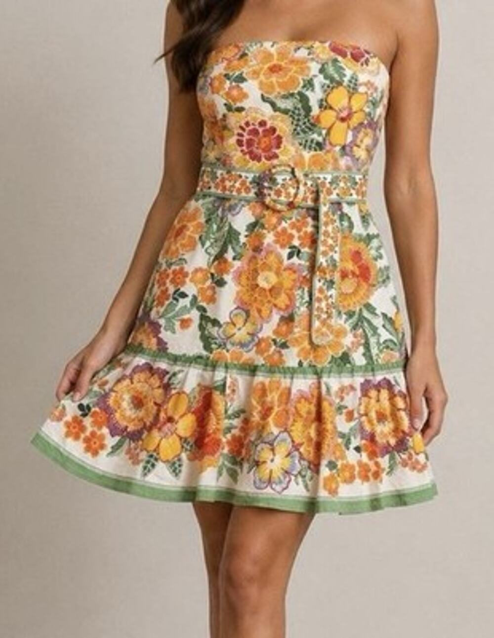 Joie Floral Strapless Belted Mini Dress Size 4 Smocked Back Sundress